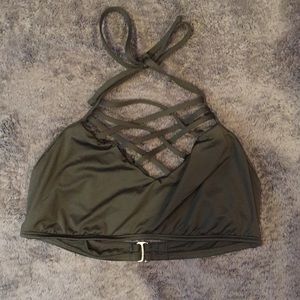 Mossimo Dark Olive Cross High Neck Bikini Top
